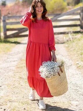 Jillian Harris X Joe Fresh Sweater Midi Dress Puff Sleeve Cottagecore Coral